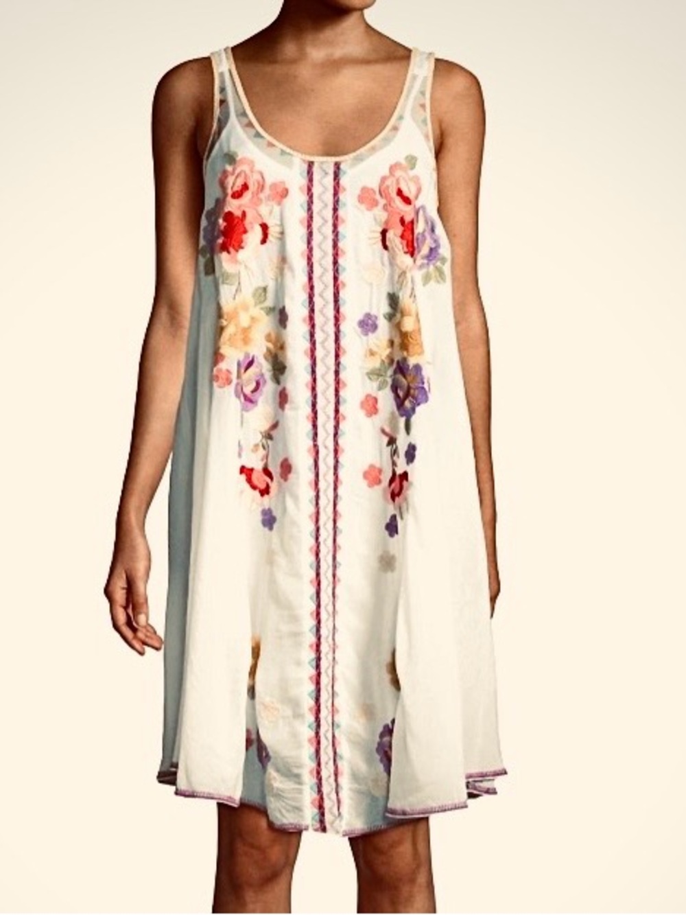 JOHNNY WAS Peta Dress Embroidered Summer Swingy Dress L